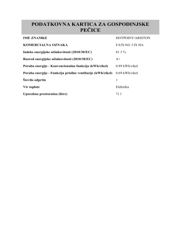 HOTPOINT/ARISTON FA5S 841 J IX HA Oven Product Fiche | Manualzz