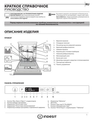 Indesit DIC 3C24 AC S Dishwasher Руководство пользователя | Manualzz