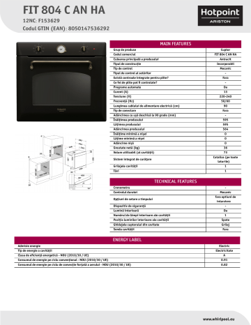 HOTPOINT/ARISTON FIT 804 C AN HA Oven Fisa de date a produsului | Manualzz