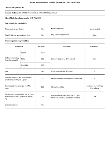 HOTPOINT/ARISTON XH9 T3U X Fridge/freezer combination Používateľská  príručka | Manualzz