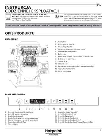 HOTPOINT/ARISTON HSIO 3O23 WFE Dishwasher Instrukcja Obsługi | Manualzz