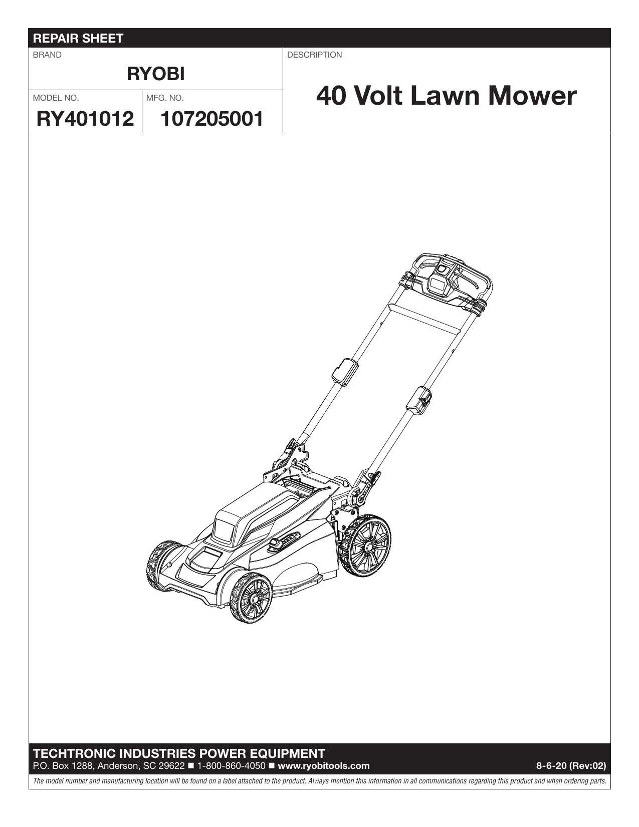 Ryobi One Lawn Mower Parts Diagram