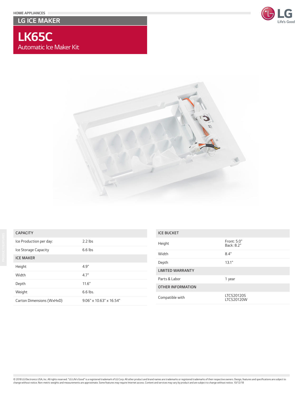 lg lk65c ice maker kit