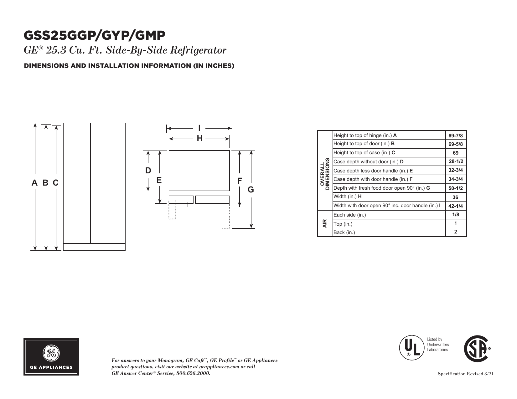 gss25gypfs dimensions