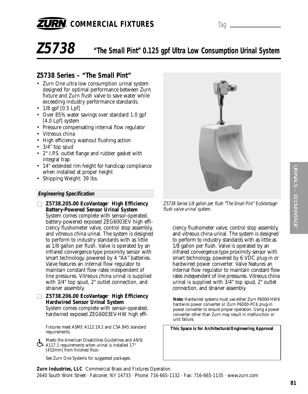 Zurn Z5738U Ultra Low Consumption ADA Urinal Dimensions, 47 OFF