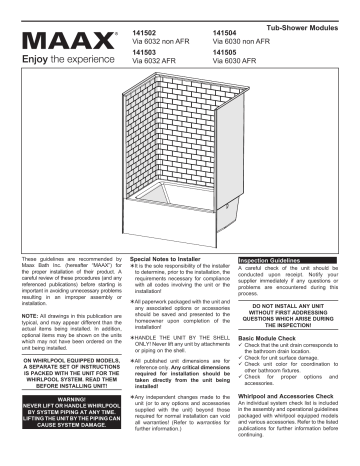 maax rubix 6032 installation instructions
