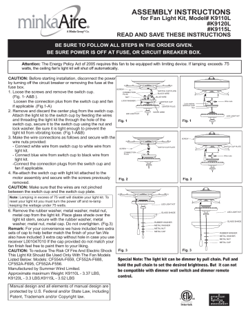 Minka Aire K9110l Universal 1 Light White Led Ceiling Fan Kit Installation Guide Manualzz Minka Aire K9110l Universal 1 Light, Minka Aire Light Kit Installation