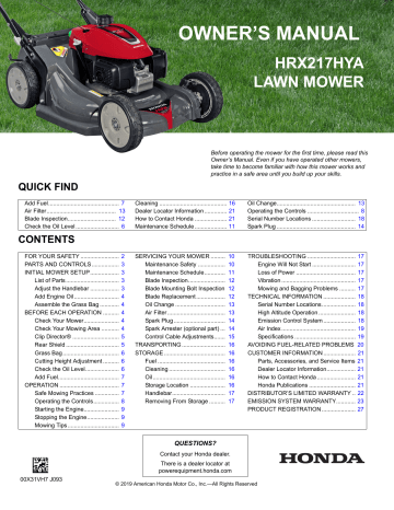 Honda HRX21K6HYA HRX 200 cc 21 in Self Propelled Gas Push Lawn