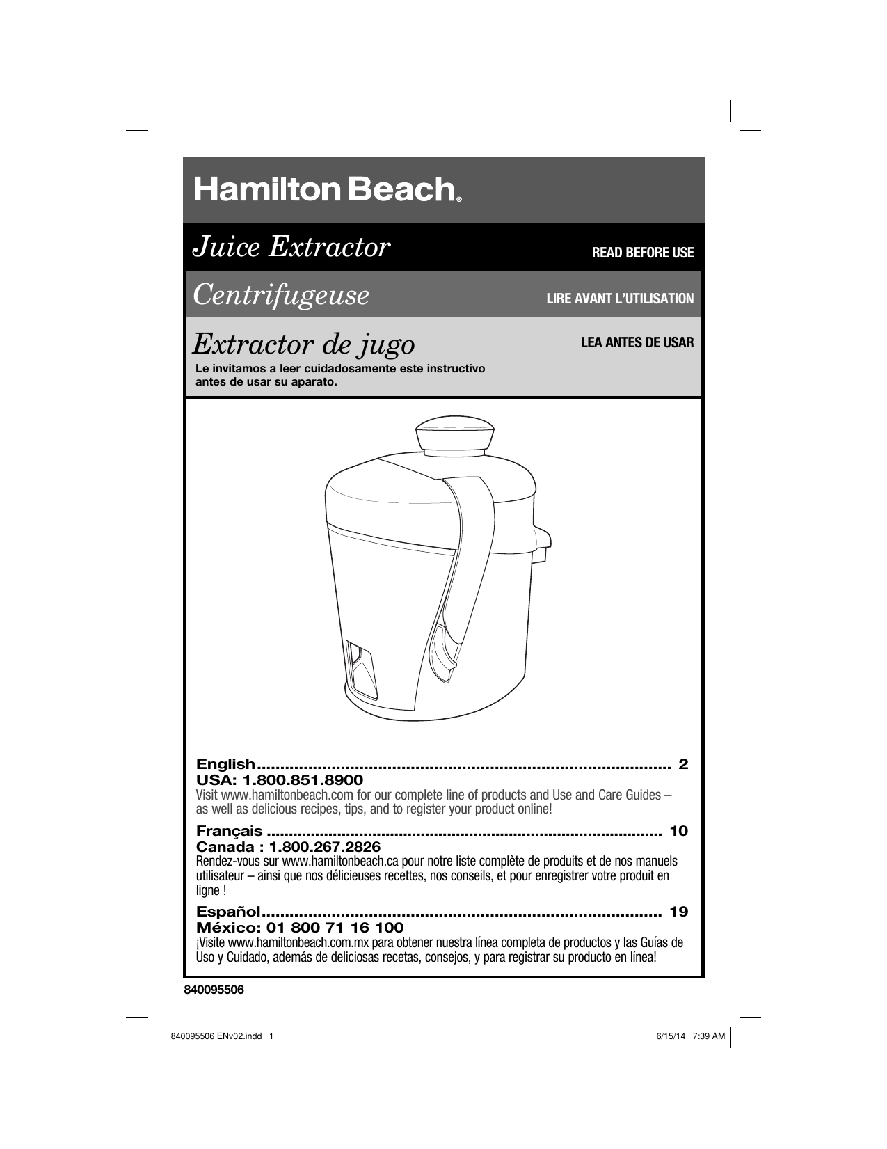 Hamilton Beach 67800 - HealthSmart Juice Extractor User Instruction |  Manualzz