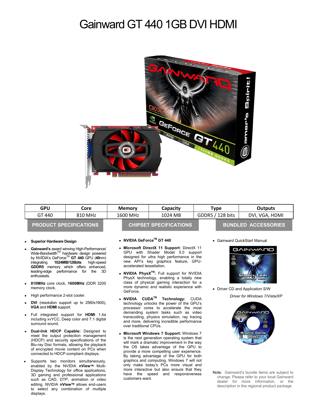 Gainward GT 440 1024MB GDDR5 Brochure Manualzz