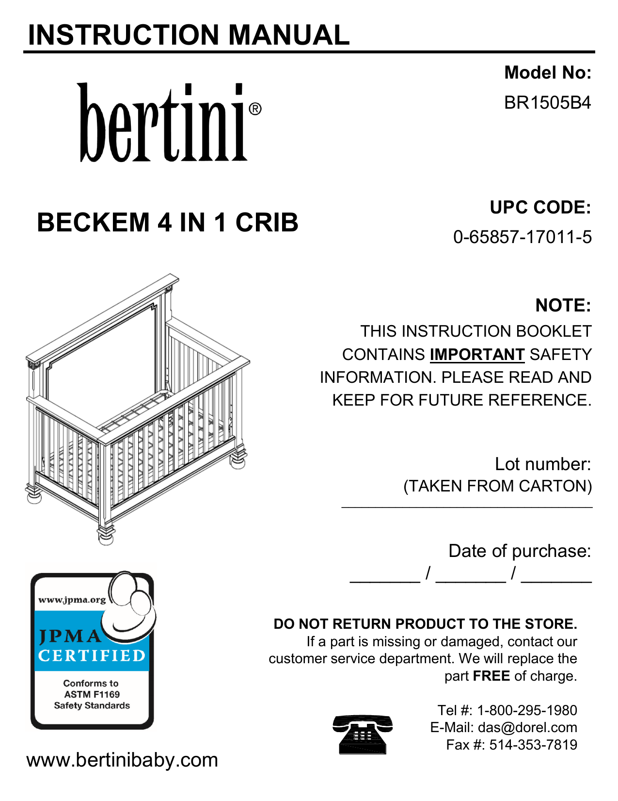 bertini pembrooke crib instructions