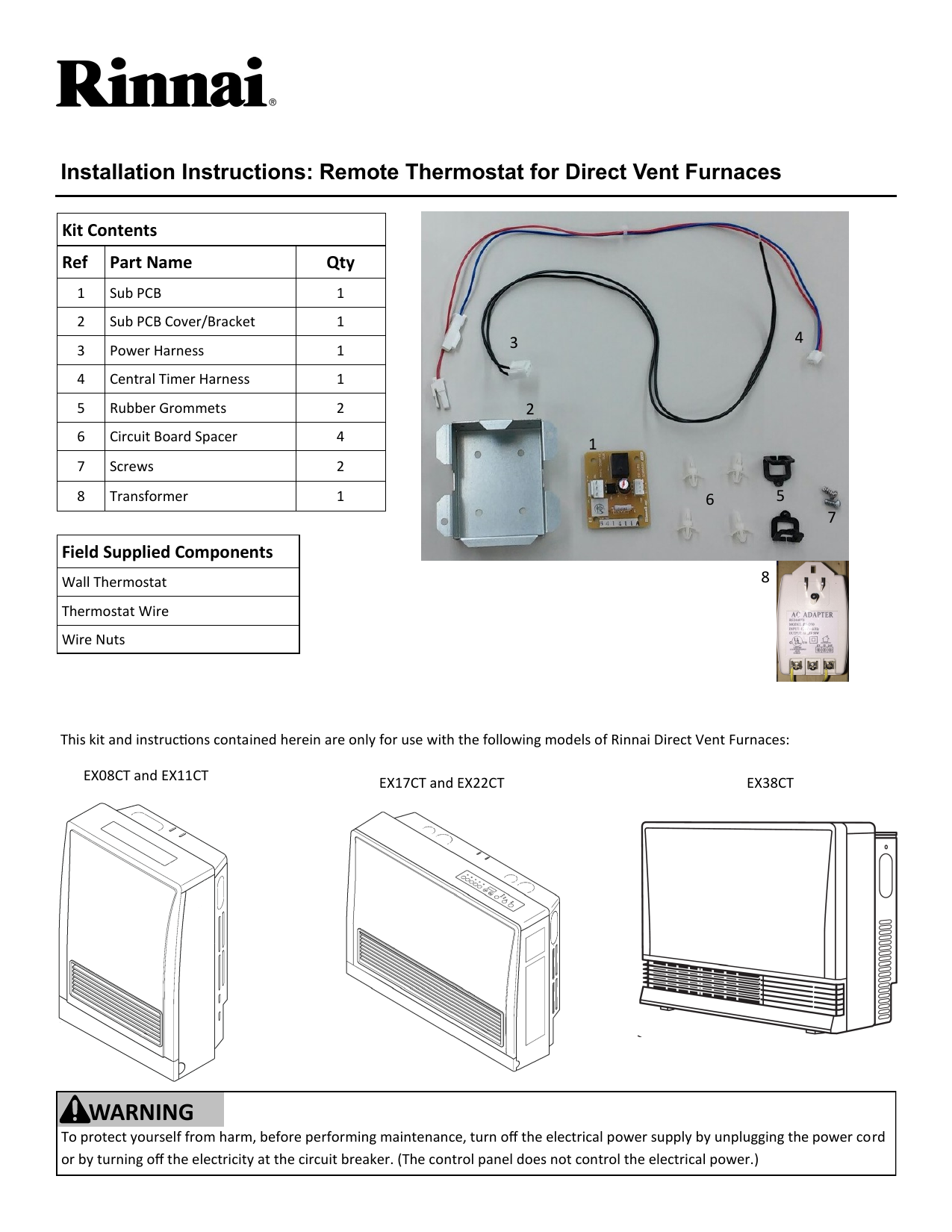 Rinnai Remote Thermostat Installation Instructions Manual | Manualzz
