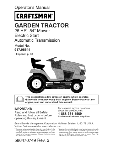 Craftsman 917.98644, 917.986450 Operator's Manual | Manualzz