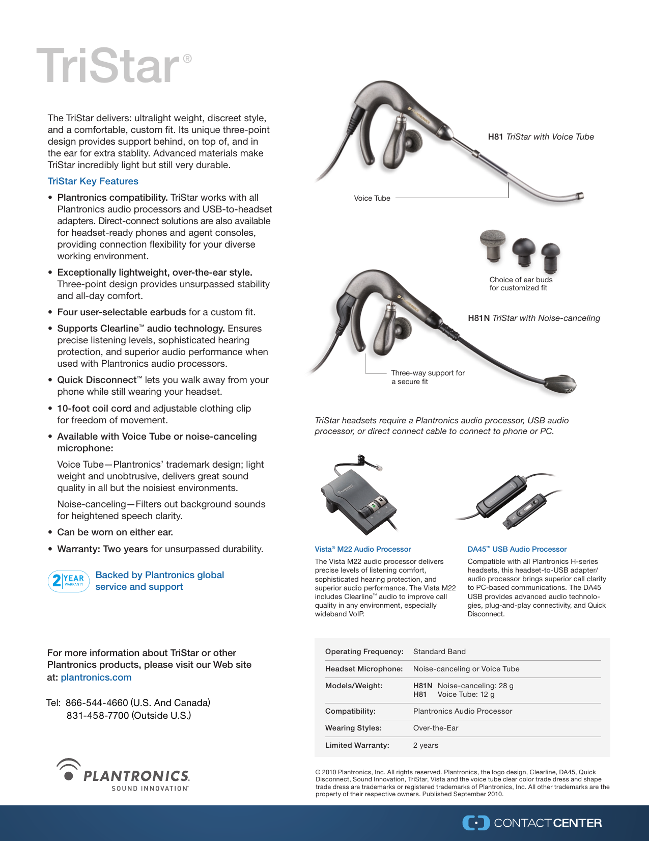 Plantronics TriStar H81N Specifications 