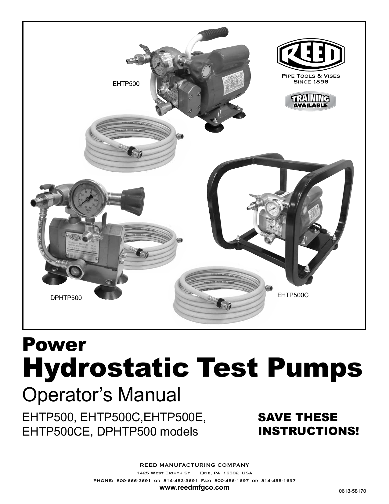 EHTP500C Electric Hydrostatic Test Pumps Reed Manufacturing, 40 OFF