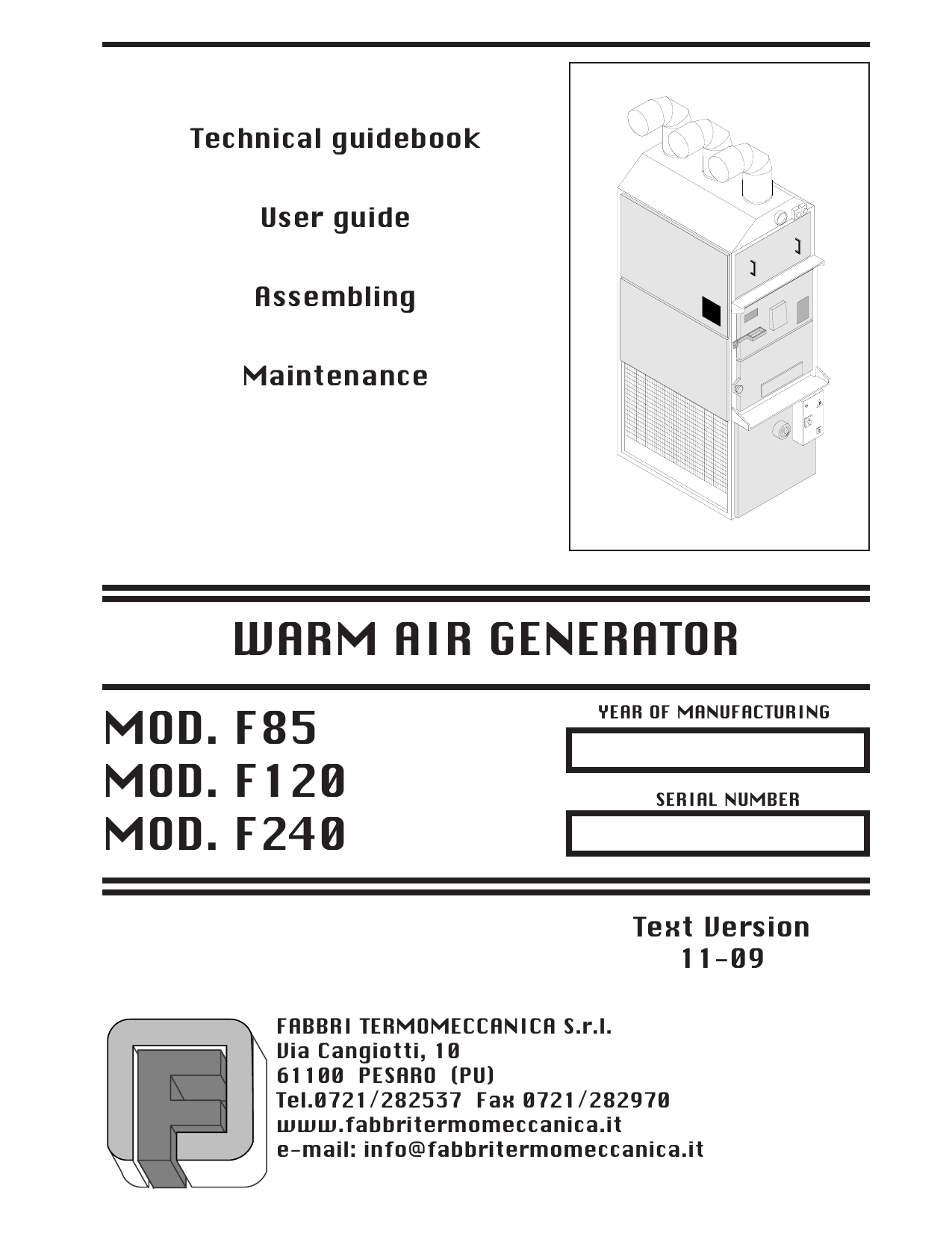 Fabbri Termomeccanica F120, F240, F85 Technical Manualbook