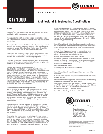 Crown XTI, XTi 1000, XTi 2000, XTi 4000 Specifications | Manualzz