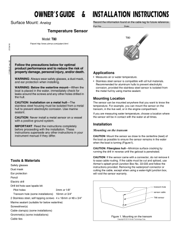 Airmar T80 Analog Temperature Surface Mount Owner's Guide | Manualzz