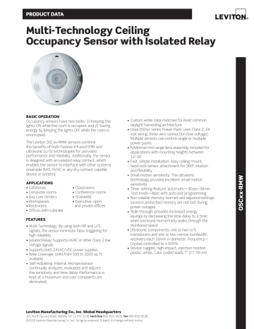 Leviton OSC10-RMW Occupancy Sensor OSC10-RMW Data Sheet | Manualzz