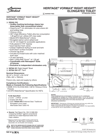 American Standard 205AA.104.222 Heritage VorMax Right Height Elongated ...