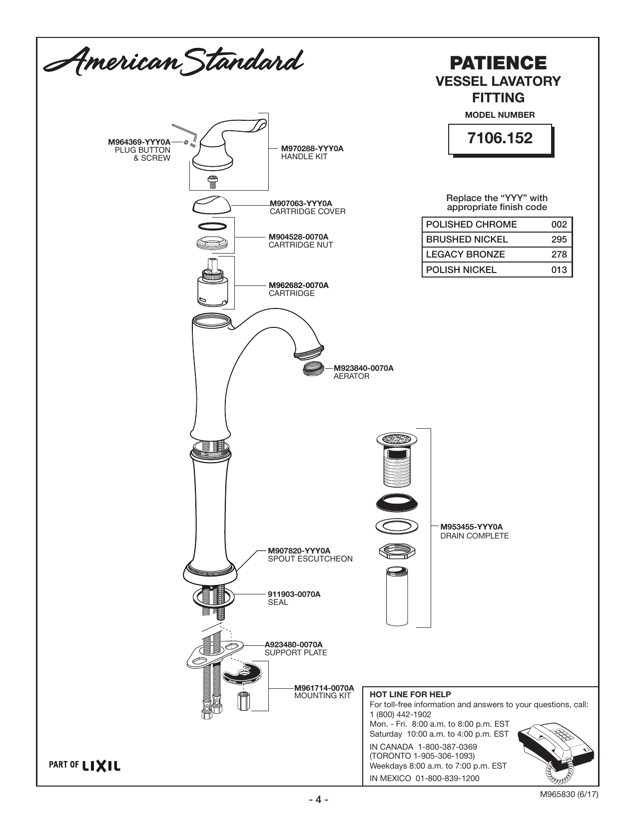 American Standard Patience Vessel Bathroom Faucet Parts 56 Off 9395