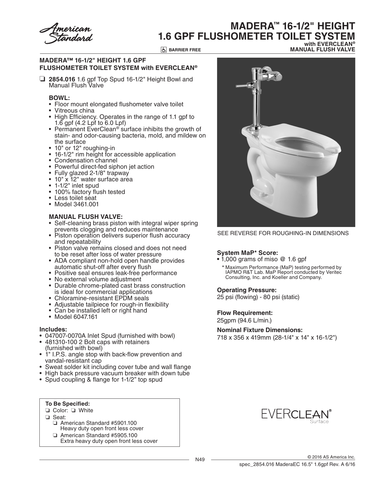 American Standard 2854.016.020 Madera ADA 1.6 GPF EverClean Toilet with ...