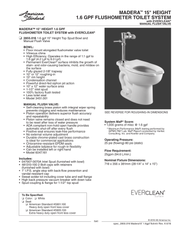 American Standard 2855.016.020 Madera 1.6 gpf EverClean Toilet Spec ...