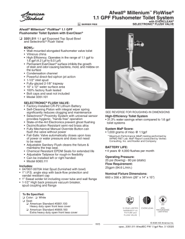 American Standard 3351.511.020 1.1 GPF Afwall System Spec Sheet | Manualzz