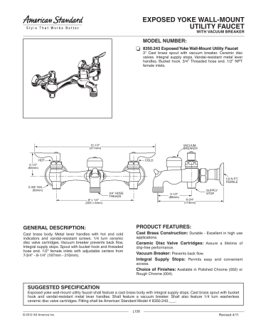 American Standard 8350.243.004 Service Sink Faucet, 3 Inch Vacuum Breaker Spout, Supply Stops Spec Sheet | Manualzz