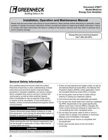 Greenheck 479677 MiniCore Installation And Operation Manual | Manualzz