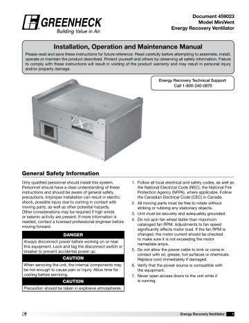 Greenheck 459023 MiniVent Installation And Operation Manual | Manualzz