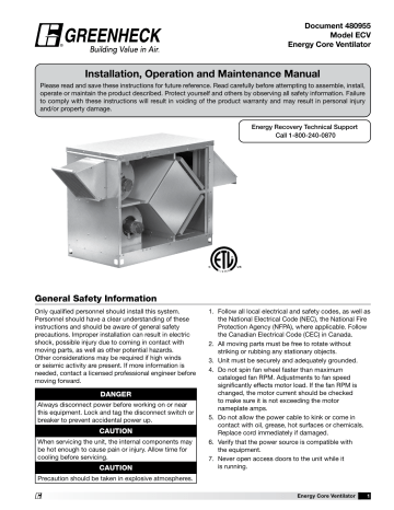 Greenheck 480955 ECV Installation And Operation Manual | Manualzz