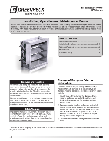 Greenheck 474916 HBS Series Installation And Operation Manual | Manualzz