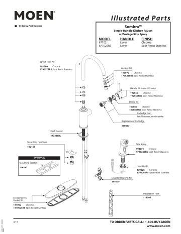 Moen 87702 Sombra One-Handle Kitchen Faucet Chrome Exploded Parts View ...