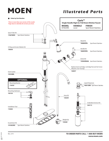 Moen 87402srs Caris Spot Resist Stainless One Handle High Arc Kitchen Faucet Exploded Parts View Manualzz
