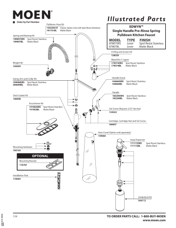 Moen 87807srs Edwyn Spot Resist Stainless One Handle Pre Rinse Spring Pulldown Kitchen Faucet Exploded Parts View Manualzz