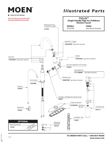 Moen 87235srs Tullis Spot Resist Stainless One Handle Pulldown Kitchen Faucet Exploded Parts View Manualzz