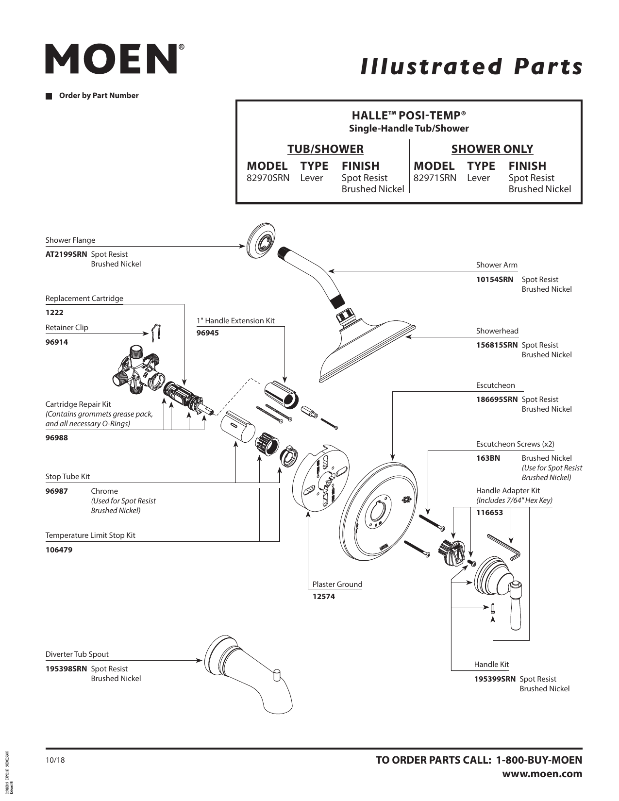 Model 82971SRN Moen Halle Spot Resist Brushed Nickel 1Handle Shower