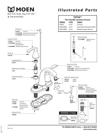 Moen 84876 Tiffin Chrome two-handle high arc bathroom faucet Exploded ...