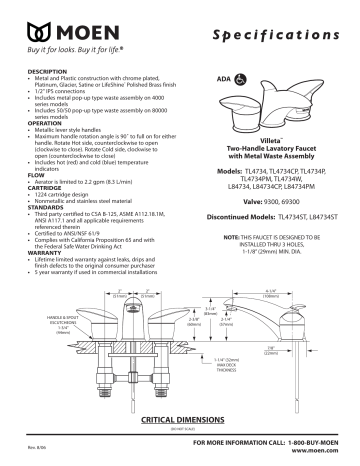 Moen TL4734 Villeta Chrome two-handle bathroom faucet Specifications ...