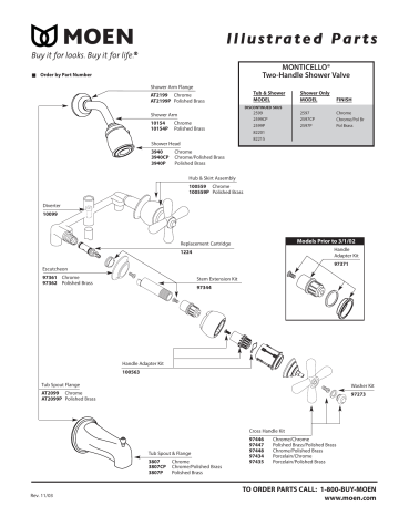 Moen 2597 Monticello Chrome shower only Exploded Parts View | Manualzz