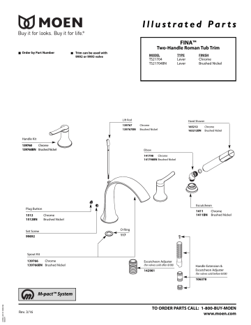 Moen TS21704 Fina Chrome two-handle high arc roman tub faucet includes ...