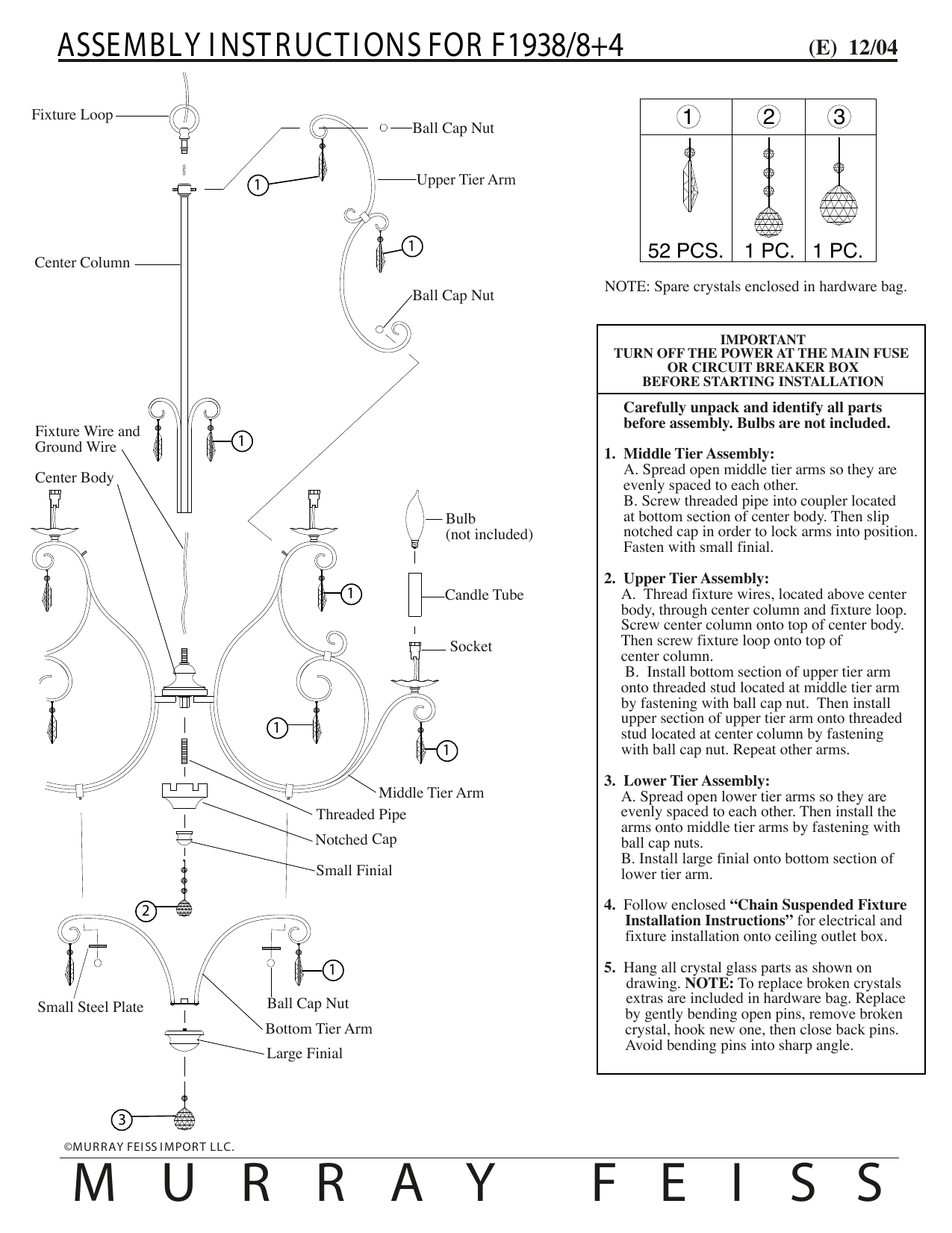 Generation Lighting F1934 Chateau Large Chandelier Instruction Sheet Manualzz