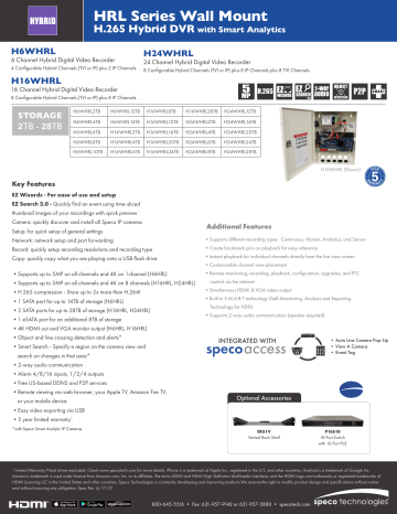 Speco H16WHRL 16 Channel Wall Mount HRL Spec Sheet | Manualzz