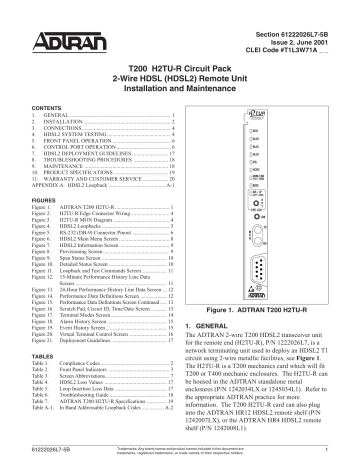 ADTRAN T200 H2TU-R Network Card User manual | Manualzz