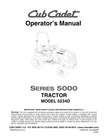 SECTION 7: OPTIONAL EQUIPMENT AND ACCESSORIES. Cub Cadet 5264D, 5254 ...