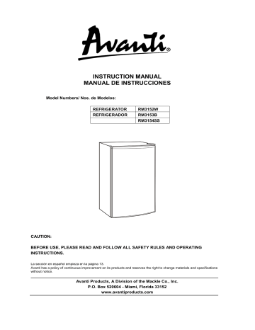 Avanti RM3152W Refrigerator User manual | Manualzz
