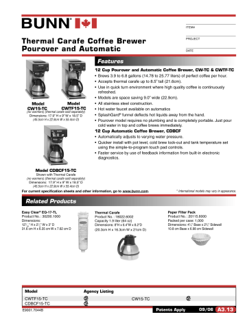 Bunn CWTF15-TC Coffeemaker User manual 