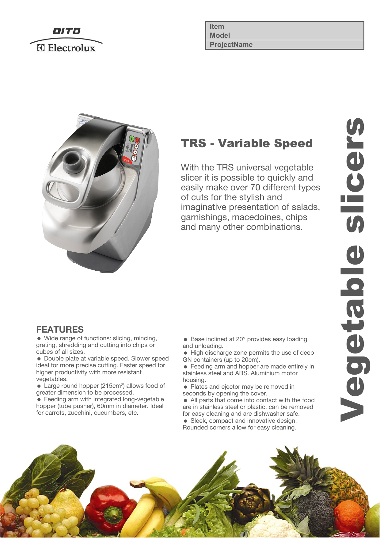 Vegetable Slicer TRK55 Cutter Slicer - 5.5 LT - Variable Speed
