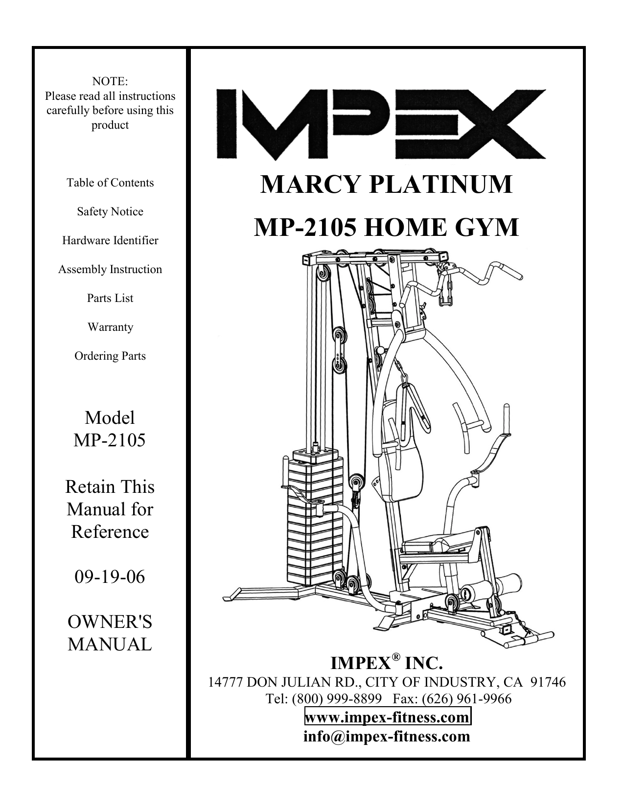 Impex MP 2105 Home Gym User manual Manualzz